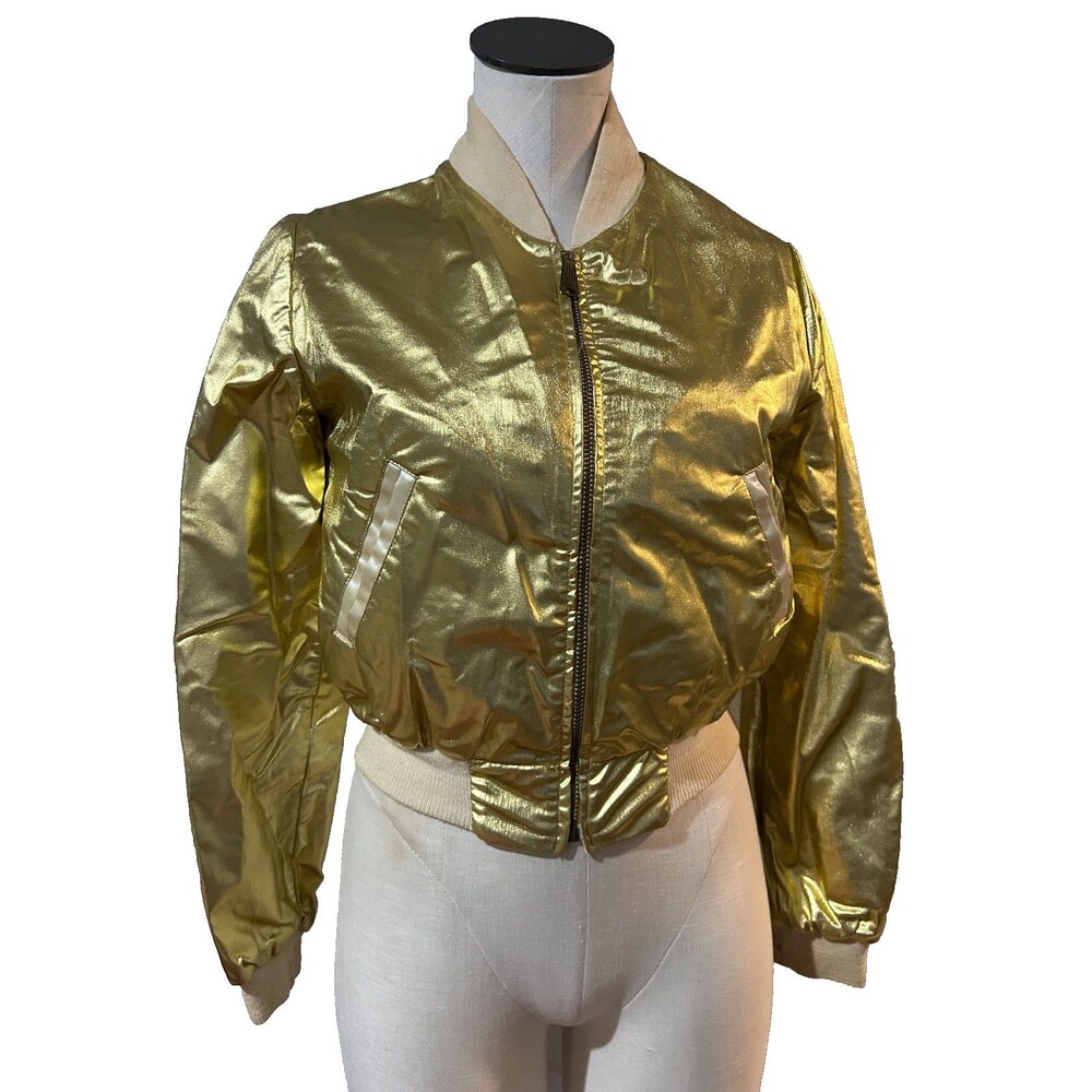 Happy Legs Vintage 1980s Gold Bomber Jacket size M Made in USA Disco Evening